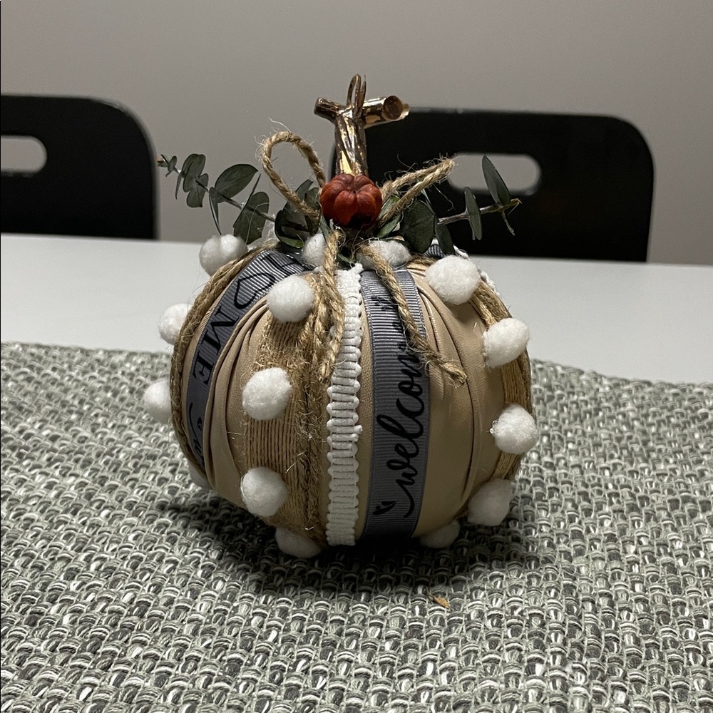 Rustic Tan and White Holiday Pumpkin Decor. Handmade